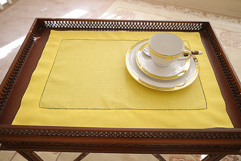Habanero Gold color Hemstitch Placemat 14"x20". Ramie & Cotton - Click Image to Close